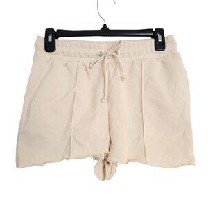 NEW Forever 21 Beige Distressed Raw Frayed Hem Drawstring Pull On Shorts Small